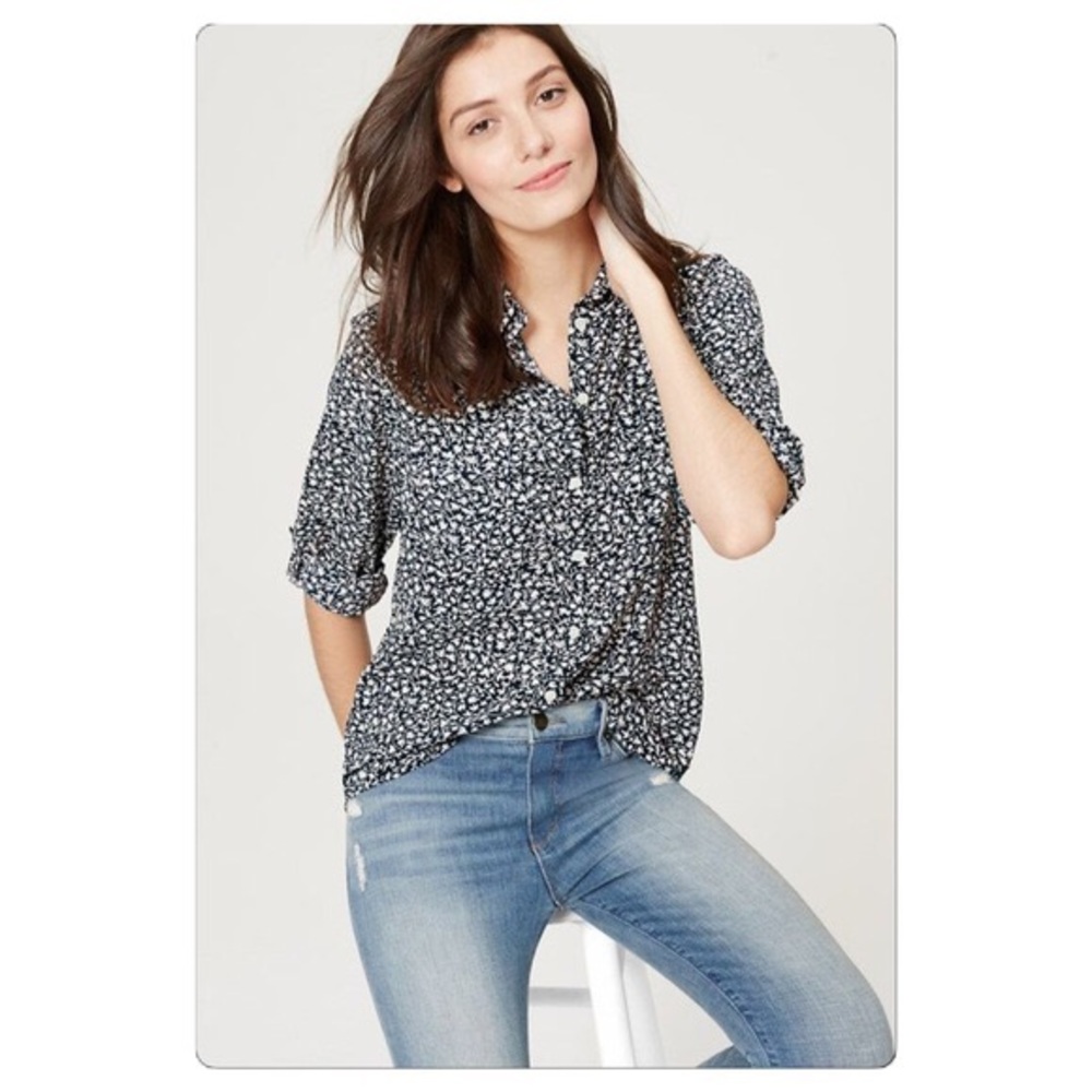 LOFT Petite Vine Utility Blouse Sz L